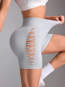 SHEIN Velisys 3pcs Seamless Solid Color Hollow Design Sports ShortsWomen Sweat Short, Gym Short, Biker Short