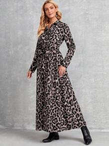 EMERY ROSE Women's Leopard Print Button Front Long Sleeve Dress - Multicolor - View 4