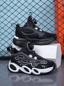 Adolescenți băieți pantofi de iarnă înalți cu decor cu imprimeu grafic, căptușeală caldă, moale și confortabil, închidere rotativă reglabilă, potriviți pentru purtarea zilnică și campus