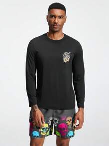 Manfinity KASUA Camiseta de manga larga con estampado de surf para hombre