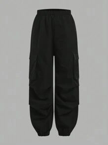 SHEIN Bộ 2 chiếc áo nỉ dài tay in chữ và xe máy dễ thương cho bé gái tuổi teen và quần túi hộp trơn rộng rãi - Nhiều màu - Xem 5