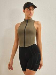 Activina 高腰纯色无缝夏季运动短裤 - 黑色 - 查看 1