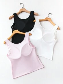 Calvaya Plus Size Women's Sleeveless Solid Color Round Neck Camisole With Chest Pads, Summer Basic Top