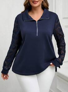 EMERY ROSE Sudadera de retazos azul talla grande para mujer, ropa de mujer de otoño, ropa de mujer de otoño - azul real - Ver 6