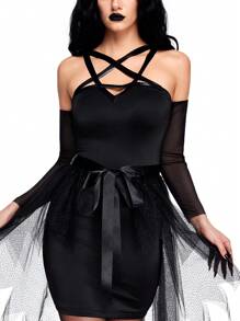 ROMWE Goth Halloween Witch Cosplay Costume Outfit - Black - View 6