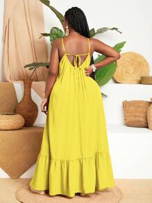 Slaydiva Plus Spaghetti Strap Flowy A-Line Dress - Yellow - View 2