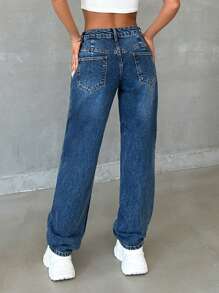 EURMUSE Women's Low Waist Straight Leg Loose Casual Versatile Jeans - Medium Wash - View 9