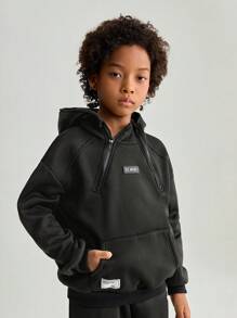 SHEIN 2pcs Boys Stand Collar Sweatshirt & Sweatpants Set