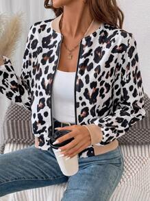 Chiquease Short Leopard Print Zipper Baseball Collar Casual Jacket - Multicolor - View 5