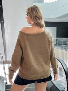 SHEIN EZwear Plus Size Open Shoulder Star Pattern Sweater