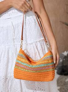 SHEIN VCAY 女士手工编织单肩包（颜色随机） - 橘色 - 查看 1