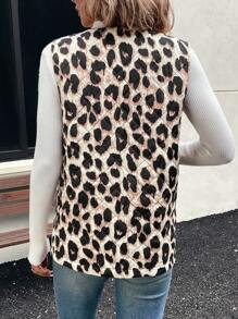 EMERY ROSE Women Leopard Print Open Front Casual Vest Jacket, Autumn & Winter - Multicolor - View 5