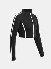 SHEIN Tween Girl 弹力透气运动夹克，时尚吸汗，跑步运动