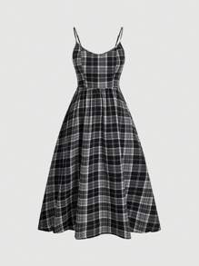 SHEIN MOD Plus Size Black Brushed Plaid Sleeveless Dress, For Summer - Black and White - View 1