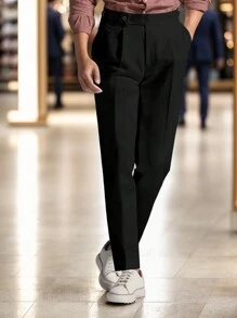 Calvornis Slim Fit Suit Pants With Slanted Pockets For Men, Men Dress Pants, Men Baggy Dress Pants, Dress Pants - Black - View 3