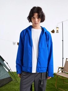 In My Nature Men's Solid Color Blue Zip Up Hoodie Outdoor Jacket - Blue - View 8