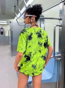 Deniart 艺术家男女通用扎染宽松圆领 T 恤、图案 T 恤、万圣节、Y2K、街头服饰、深色、节日、度假、节日、伊比沙岛风格 - 彩色 - 查看 2