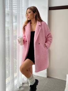 SHEIN EZwear Casual Fleece Mid-Length Coat, Fall/Winter