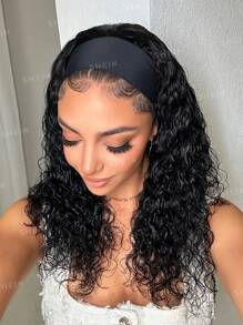 Water Wave Headband Wig Natural Black Color Unprocessed Brazilian Virgin Human Hair Machine Made Wig Easy To Wear Wig For Women - Natural Black - View 2