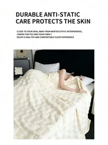 1pc Thick Jacquard Woven Blanket In Long Stripe Design, Provides Cozy And Comfortable Sleep Experience - White - View 7