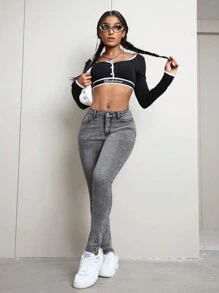 SHEIN ICON Simple Front Buttoned Pocket Denim Casual Pants - Grey - View 2