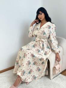 SHEIN Clasi 大码女式花卉印花长袖优雅衬衫裙 - 彩色 - 查看 3