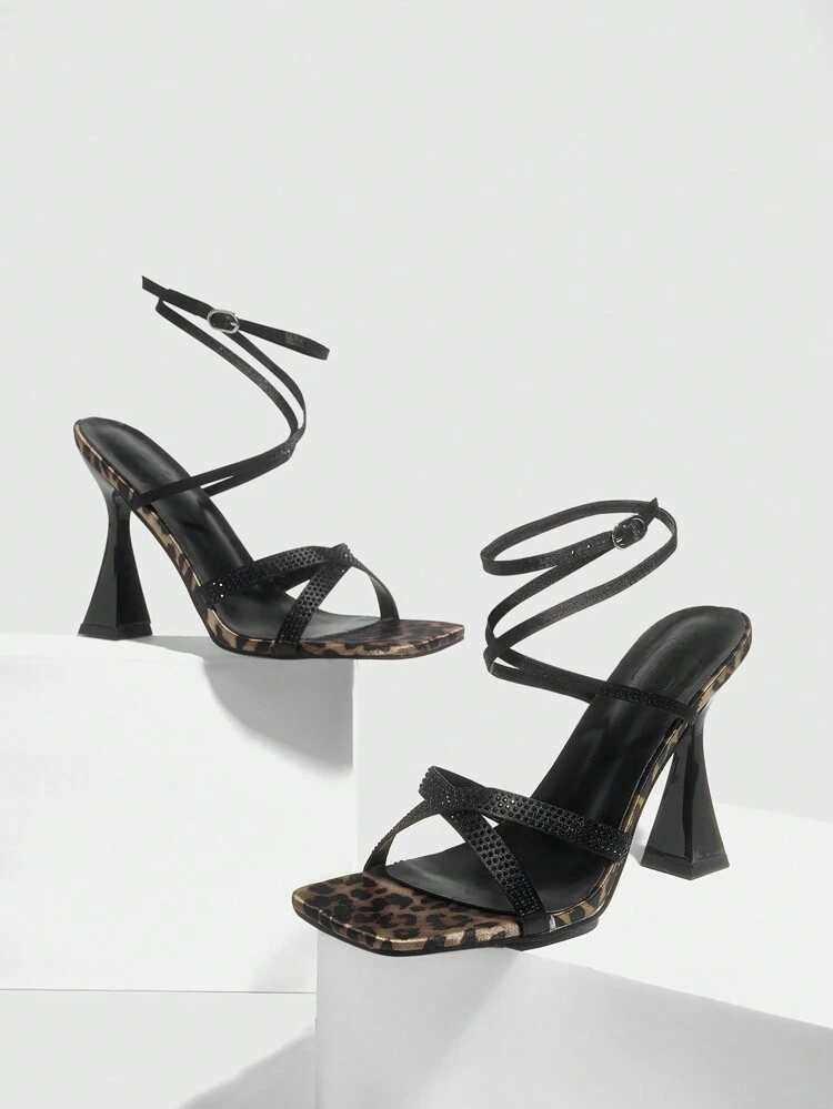 CUCCOO SZL Sandales à talons hauts pour femmes avec bride ornée de strass, style carré, pour Halloween, soirée d'Halloween, automne