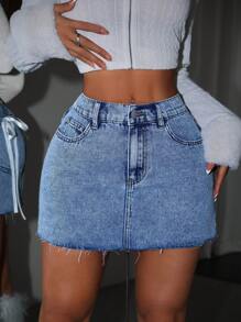 SHEIN PETITE Women's Casual Denim Mini Skirt With Bow Accent, Denim Skirt,Jeans Skirt, Clothes,Homecoming,Denim Mini Skirt,Women Jeans Skirt,Winter Women Clothes,Blue Homecoming Skirt