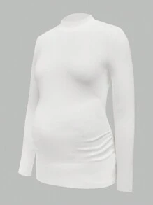 Modmama 孕妇春夏纯色立领长袖休闲 T 恤 - 彩色 - 查看 3