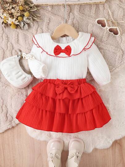 SHEIN Baby Girls' Sweet Elegant Cake Tulle Dress Set, Spring Autumn