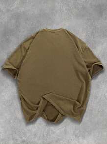 Manfinity EMRG Camiseta holgada de uso diario casual con cuello redondo, manga corta y estampado de letras, popular - Marrón - Ver 2