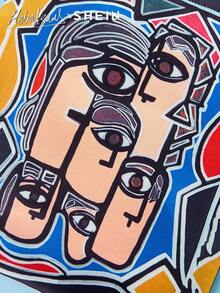 SHEIN SHEIN X Arab Artists All-Over Portrait Print Tote Shoulder Bag