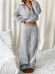 LYSMO 2 piezas Conjunto de sudadera con capucha y pantalón de chándal casual, otoño - Gris - Ver 7