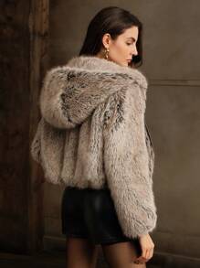 Anewsta Abrigo corto de mujer ombré esponjoso y versátil - Caqui - Ver 6