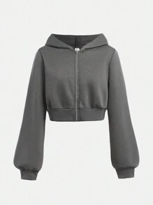 SHEIN Girlism 2pcs/Set Teen Girls Heather Gray Knitted Hoodie Cropped Sweater & Sleeveless Snug Fit Fish Tail Long Dress For Sports, Fleece, Thickened - Dark Grey - View 3