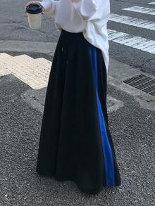 FRIFUL 女式拼色抽绳直筒休闲裤 - 藍色 - 查看 3