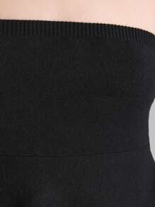 Ontre Bộ 2 món áo crop top không tay viền bèo nhún màu trơn và chân váy dệt kim thanh lịch cho nữ - màu đen - Xem 8