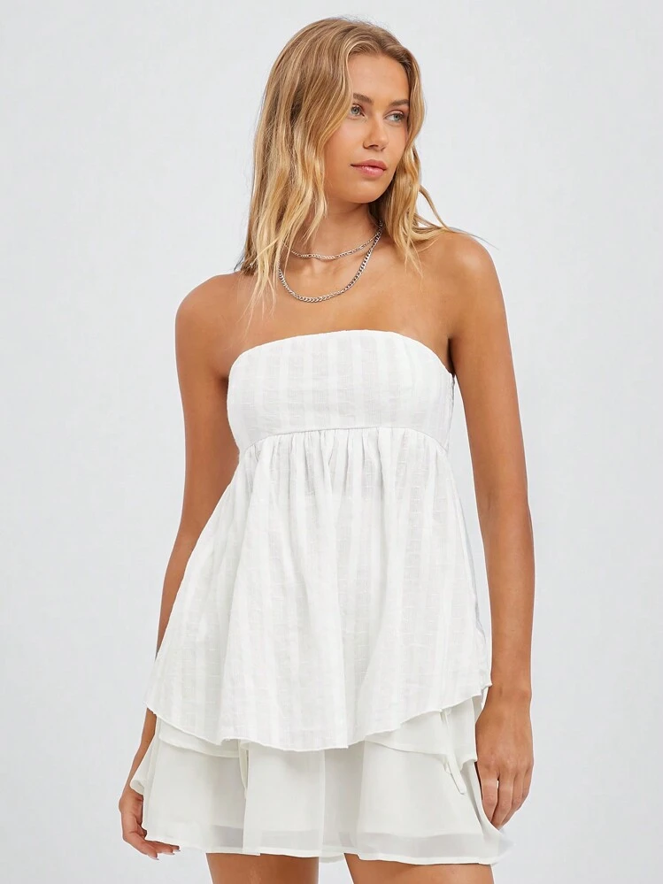 SHEIN EZwear White Jacquard Textured Sleeveless Crop Top With