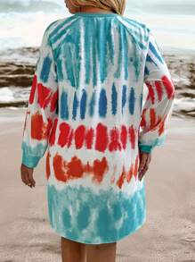 Plus Size Allover Print Crew Neck Long Sleeve Sweatshirt Pullover Fall Outfit - Multicolor - View 2