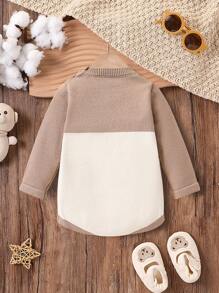 Baby Boys' Sweater Bodysuit, Light Brown Embroidered Teddy Bear Design, Warm & Comfortable For Newborns, Suitable For Daily Wear, Outings, Travel, Home, Daycare And School - Coffee Brown - View 2