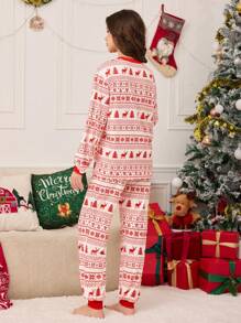 Conjunto de 2 piezas de atuendo a juego familiar para adolescentes, set de camiseta con gráfico navideño/de Año Nuevo y pantalones, otoño/invierno 2024 - Multicolor - Ver 2