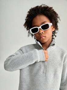 SHEIN Sweat-shirt décontracté à demi-ouverture avec fermeture éclair, convenant à tous pour les garçons préadolescents