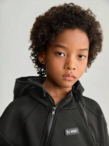 SHEIN 2pcs Boys Stand Collar Sweatshirt & Sweatpants Set