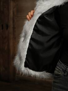 SHEIN X Lucía Bellido Anewsta Áo khoác nữ cổ điển dài mềm mại bồng bềnh Ombre - trắng - Xem 3