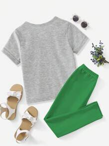 2pcs Tween Girls Fuchsia Basic Tee And Milk Silk Leggings Set, School, Campus, College Summer Holiday