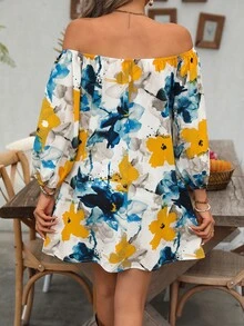 SHEIN VCAY Váy chữ A hở vai in họa tiết đơn giản cho kỳ nghỉ mùa thu/đông dành cho nữ - Nhiều màu - Xem 2