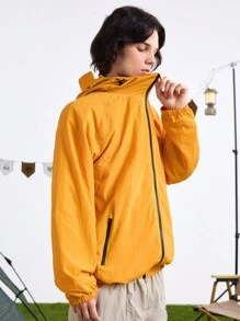 In My Nature Men's Letter Print Raglan Sleeve Hooded Casual Loose Outdoor Jacket,Orange Long Sleeve - Orange - View 4