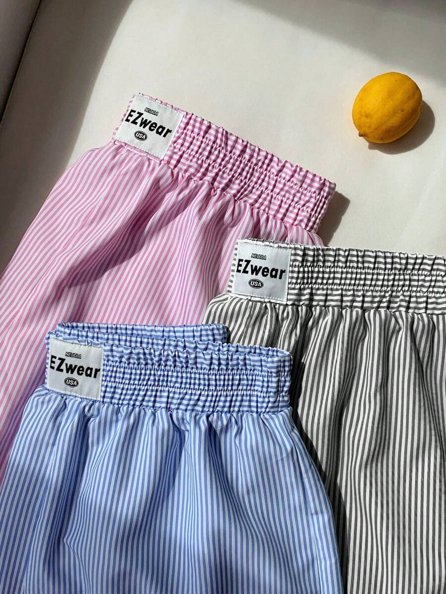 SHEIN EZwear 3件套加大码条纹短裤，多色 - 彩色 - 查看 1