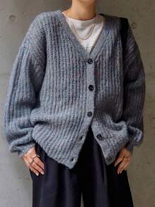 FRIFUL Veste cardigan ample et décontractée pour femmes, automne/hiver - Bleu azur - Voir 4