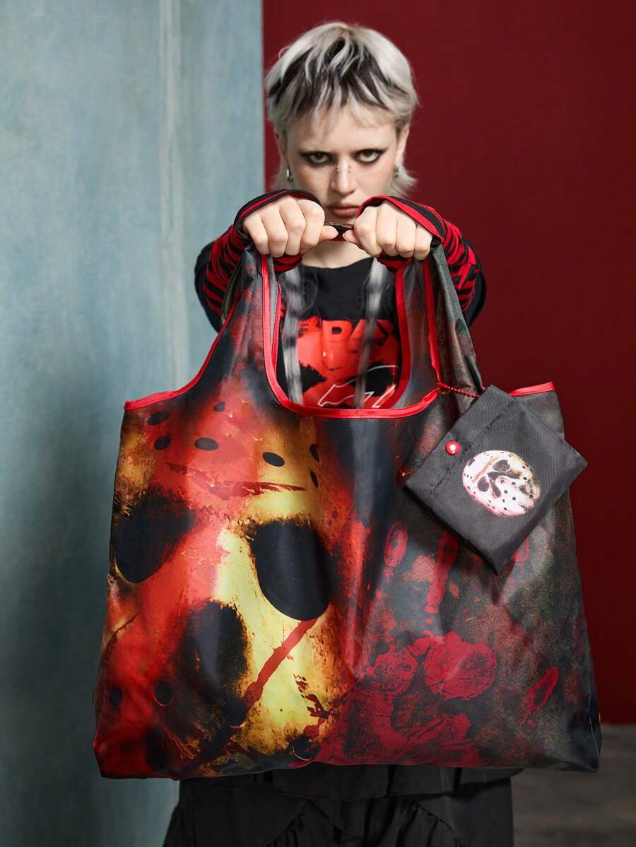 WB Horror X SHEIN Bolsa de compras plegable de colaboración, Halloween, bolsas de Halloween perfectas para fiestas de disfraces que combinan con los disfraces de Halloween - Multicolor - Ver 1